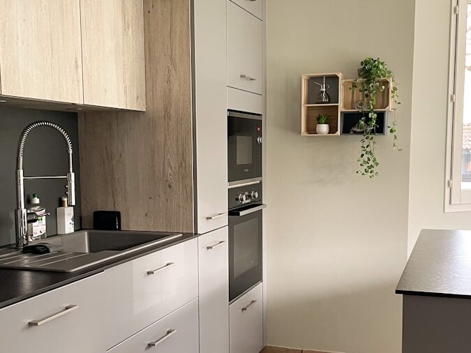 white and black kitchen cabinet